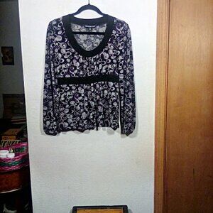Briggs New York Longsleeves Purple & Black Geo print Top Size S